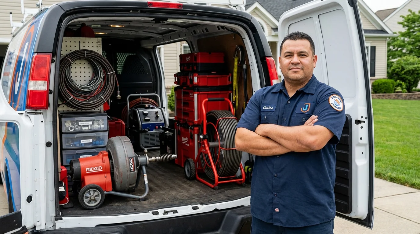 Professional drain cleaning equipment and Johns Plumbing LLC plumber in Lacombe